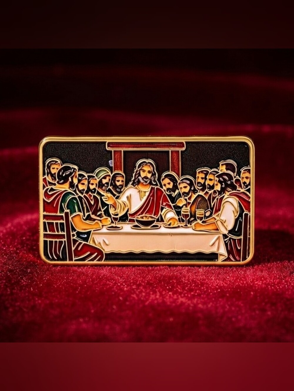 Spiritual Christian Communion The Last Supper Enamel Pocket Token Gold Frame Pin